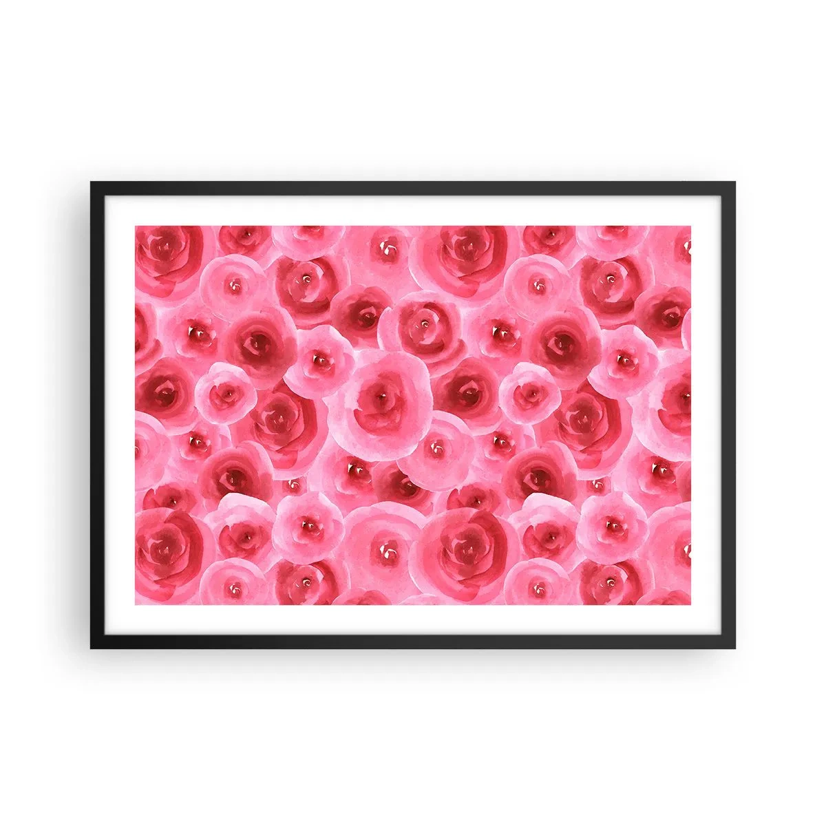 Poster in een zwarte lijst - Rozen onder en boven - 70x50 cm