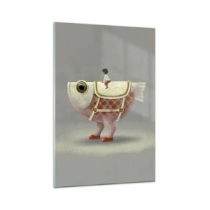 Schilderen op glas - Ruiter op een surrealistische vis - 80x120 cm