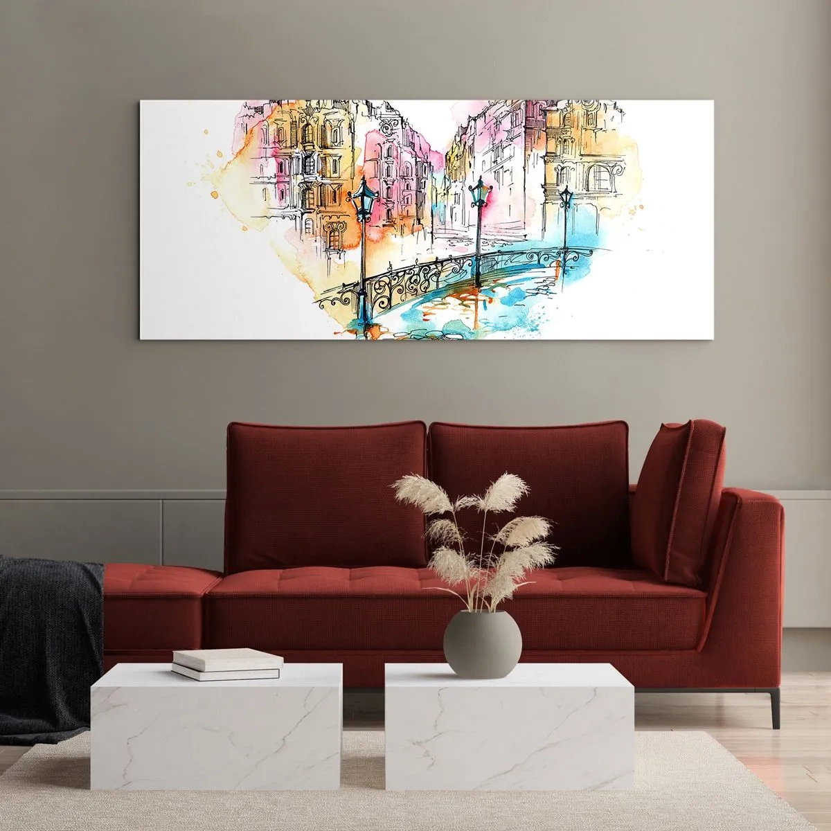 Schilderen op glas - Het hart van de stad - 120x50 cm