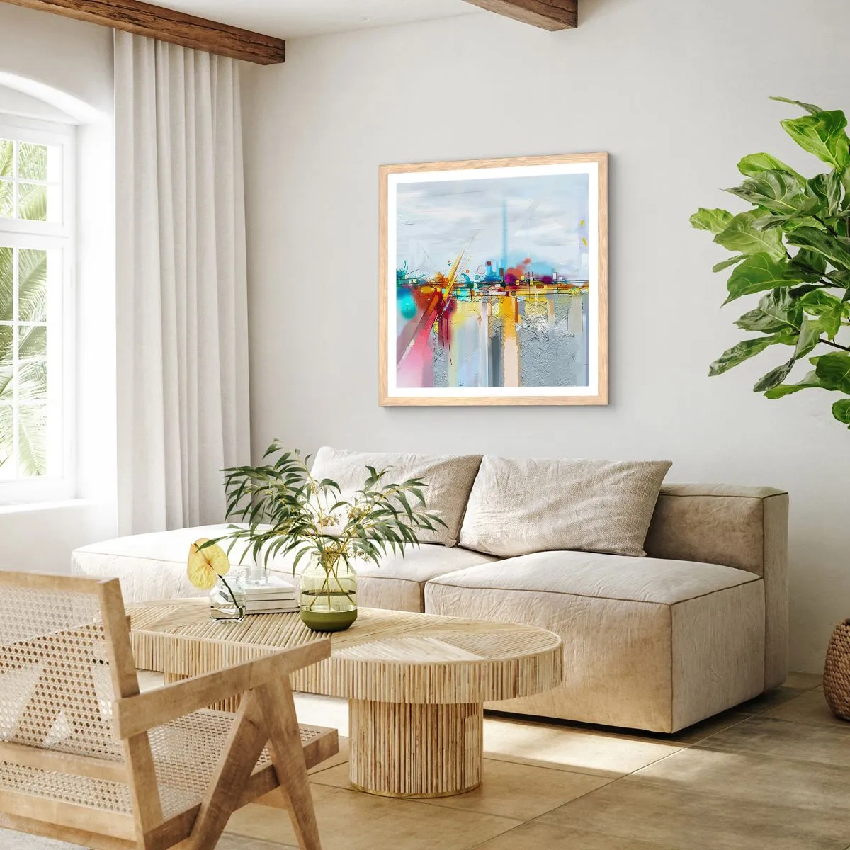 Een poster in een licht eiken lijst - Brug van vreugde bij de rivier van het leven - 60x60 cm