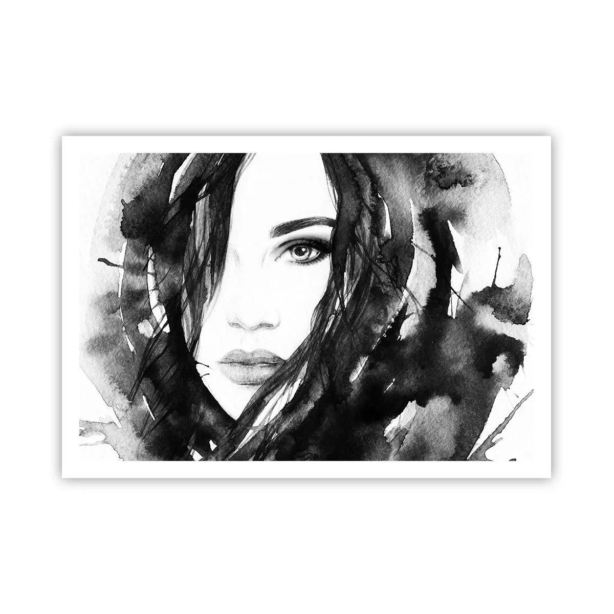 Poster - Portret van een dame in zwart en wit - 100x70 cm