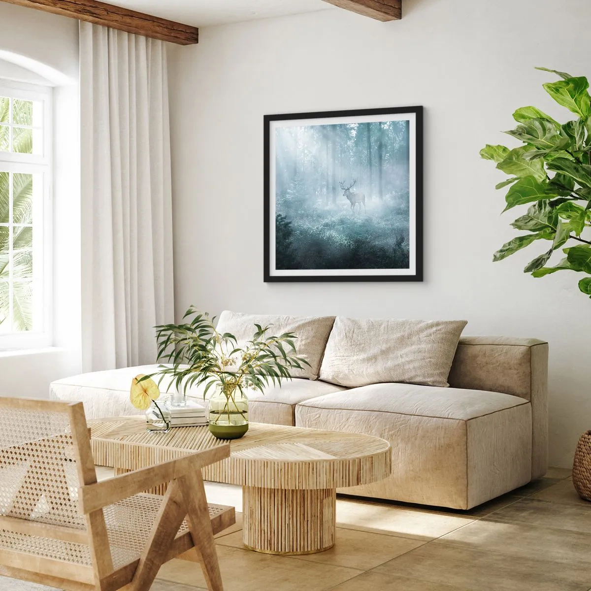 Poster in een zwarte lijst - Ochtendbezoek aan het landgoed - 40x40 cm