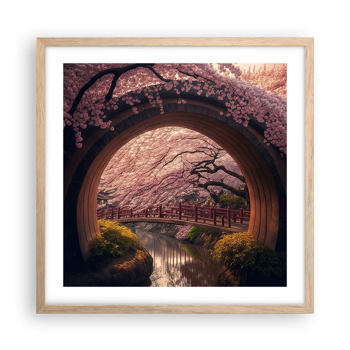 Een poster in een licht eiken lijst - Japanse lente - 50x50 cm