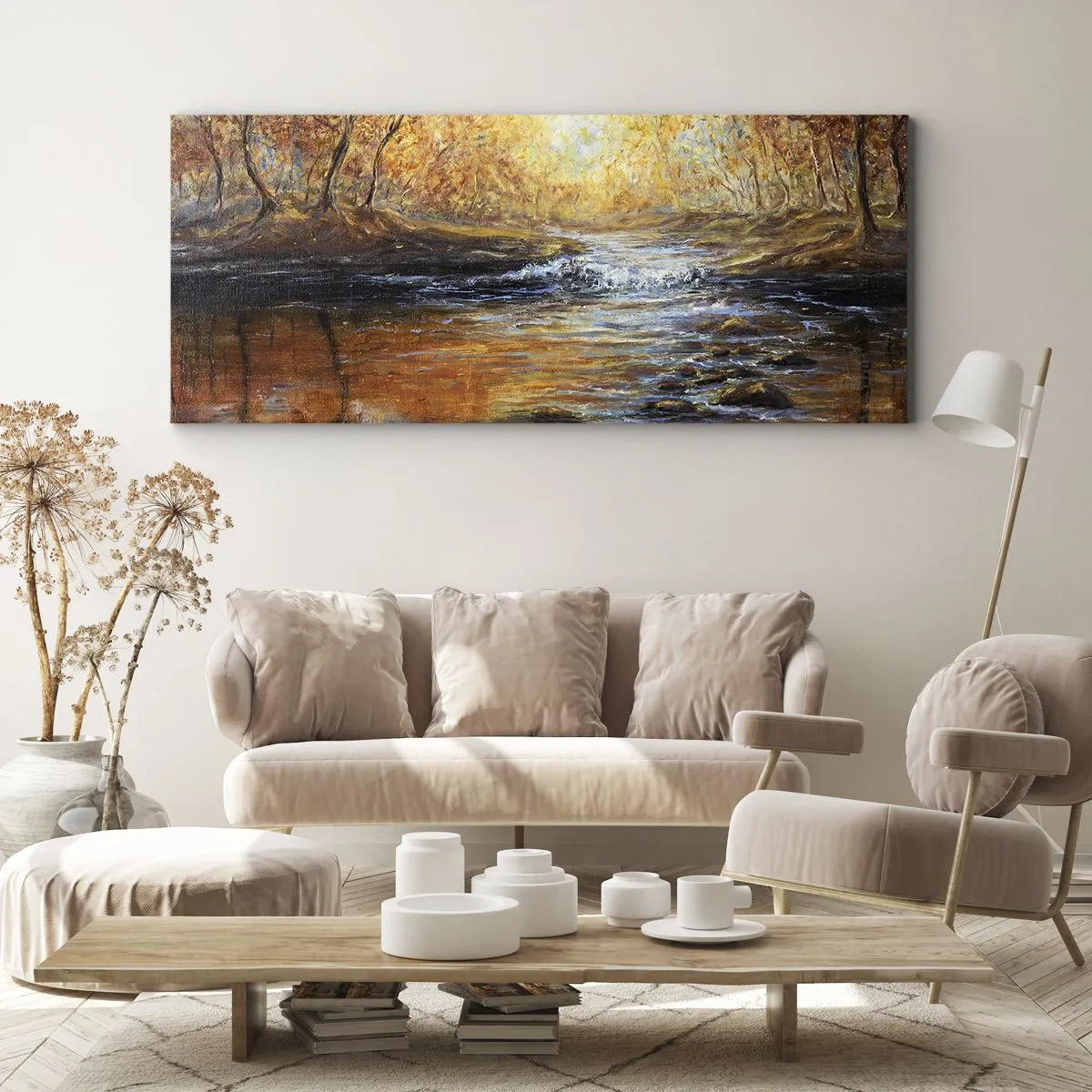Schilderen op canvas - De gouden stroom - 90x30 cm