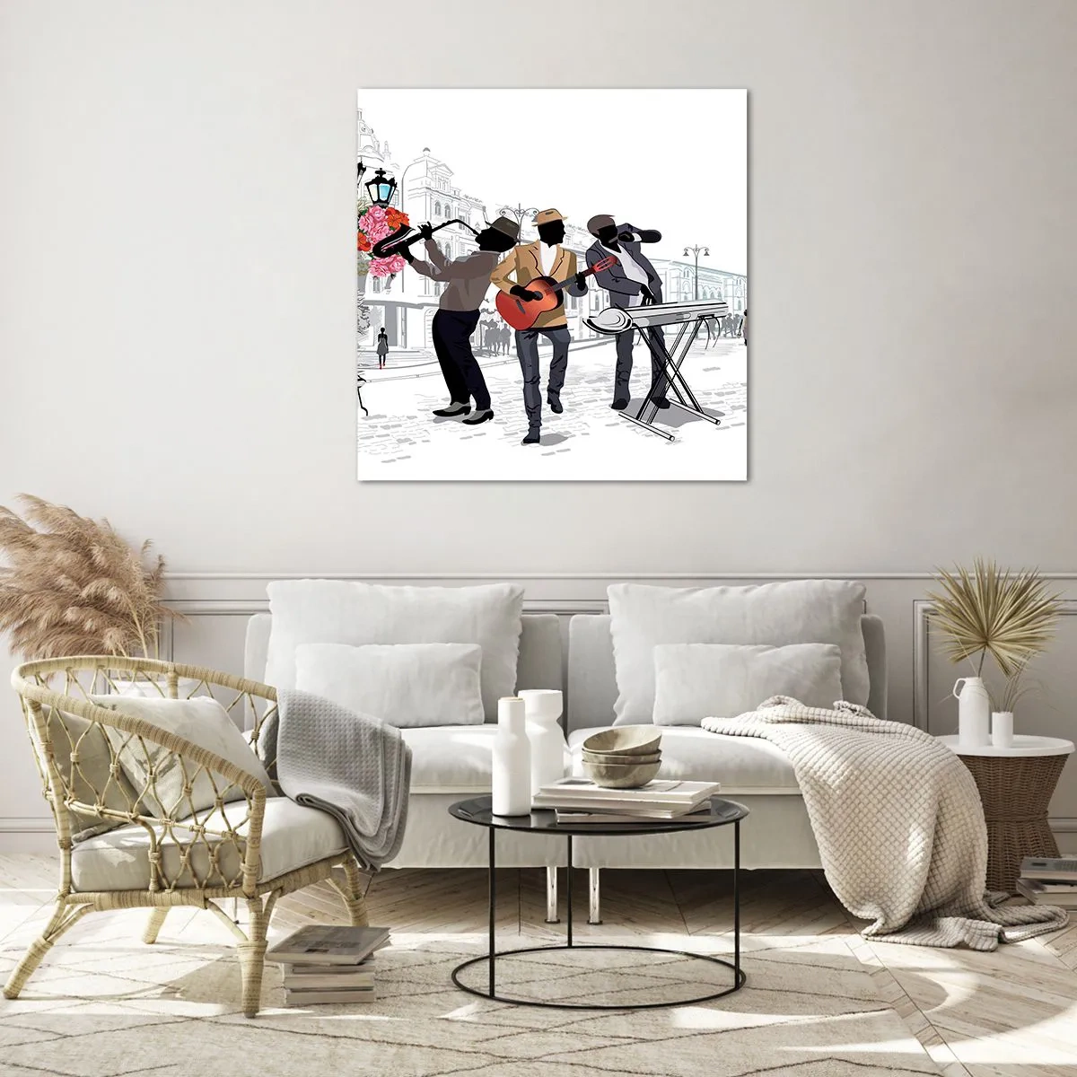 Schilderen op glas - Straatmuziek - 70x70 cm