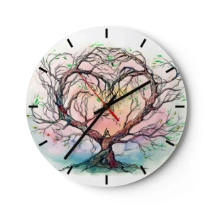 Wandklok - Klok - Twee bomen zijn in de vorm van een hart met elkaar verweven tegen de achtergrond van de ondergaande zon. - 30x30cm - Samen tegen de stormen - Moderne wanddecoratie voor woonkamer, keuken en slaapkamer ARTTOR