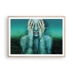 Een poster in een licht eiken lijst - Ondergedompeld in blauw - 100x70 cm