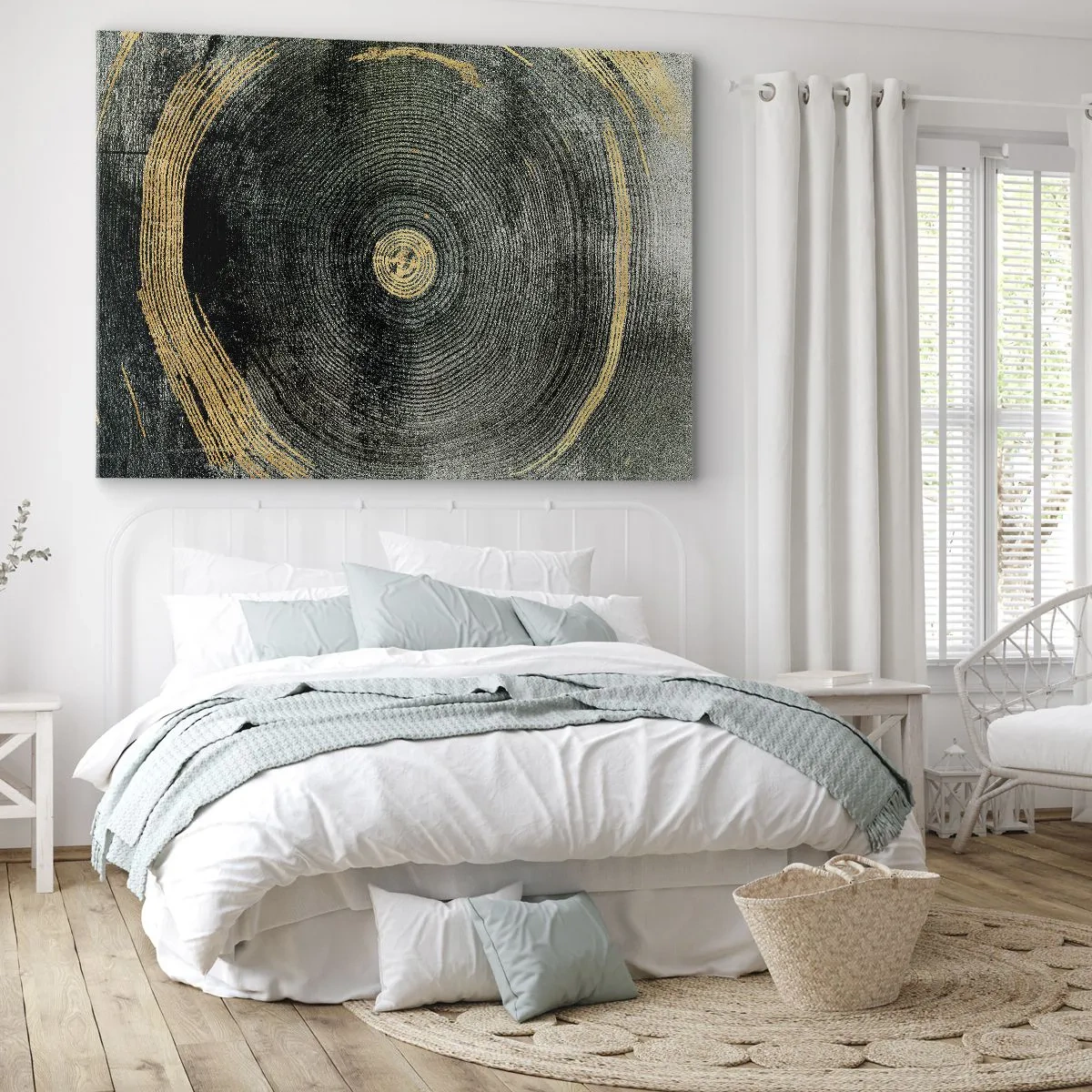 Schilderen op canvas - Concentrische cirkels met gouden accenten - 70x50cm - Veranderen en zijn - Moderne wanddecoratie voor woonkamer en slaapkamer ARTTOR