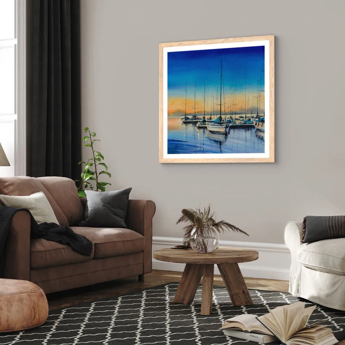 Een poster in een licht eiken lijst - Einde van een goede dag - 30x30 cm