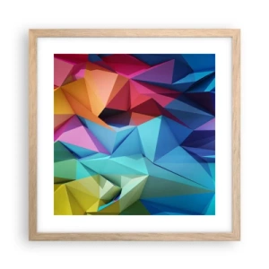 Een poster in een licht eiken lijst - Regenboog origami - 40x40 cm