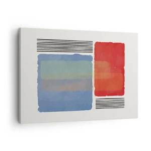 Schilderen op canvas - Geometrische compositie met gekleurde blokken en lijnen - 70x50cm - De geest en de letter van de geometrie - Moderne wanddecoratie voor woonkamer en slaapkamer ARTTOR