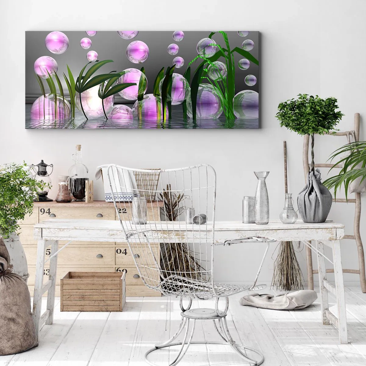 Schilderen op canvas - Een reflecterende compositie van lichtheid en leven - 100x40 cm