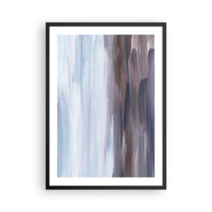 Poster in een zwarte lijst - Abstracte penseelstreken in tinten blauw en bruin - 50x70cm - Elementen: water - Moderne wanddecoratie voor woonkamer en slaapkamer ARTTOR
