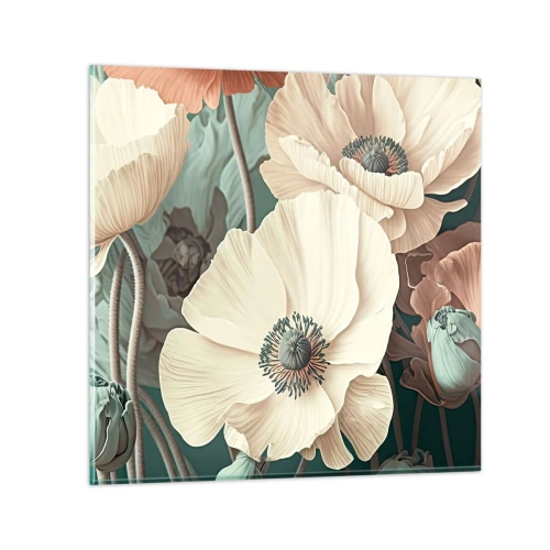 Schilderen op glas - Het gefluister van klaprozen - 70x70 cm