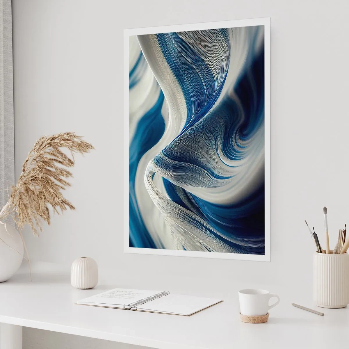 Poster - De vloeibaarheid van blauw en wit - 40x50 cm
