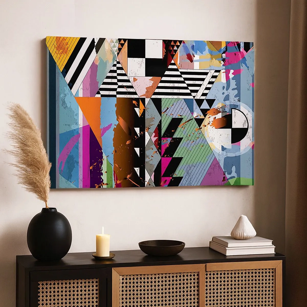 Schilderen op canvas - Abstracte geometrische compositie met levendige kleuren - 70x50cm - Geometrisch en organisch - Moderne wanddecoratie voor woonkamer en slaapkamer ARTTOR