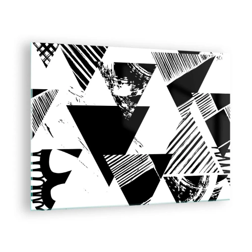 Schilderen op glas - Zwart-witte geometrische patronen met driehoekmotieven - 70x50cm - Regen van driehoeken - Moderne wanddecoratie voor woonkamer en slaapkamer ARTTOR