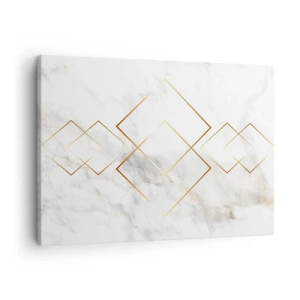 Schilderen op canvas - Minimalistische gouden ruiten op een marmeren achtergrond - 70x50cm - Een uitzicht tot in het oneindige - Moderne wanddecoratie voor woonkamer en slaapkamer ARTTOR