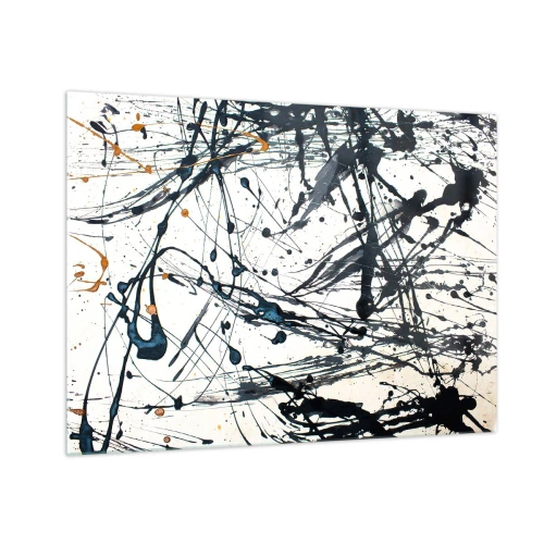 Schilderen op glas - Dynamische verfspatten op een witte achtergrond - 70x50cm - Expressionistische abstractie - Moderne wanddecoratie voor woonkamer en slaapkamer ARTTOR