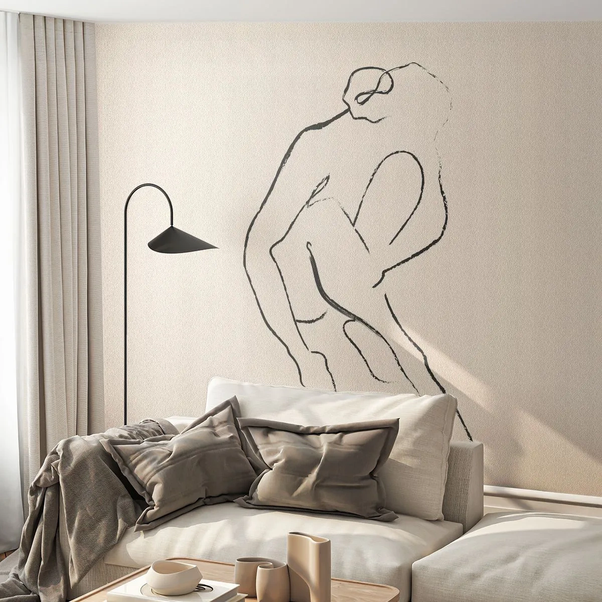 Fotobehang Standard Eco - Intieme schets - Minimalisme, Handeling, Vrouw - 150x105 cm
