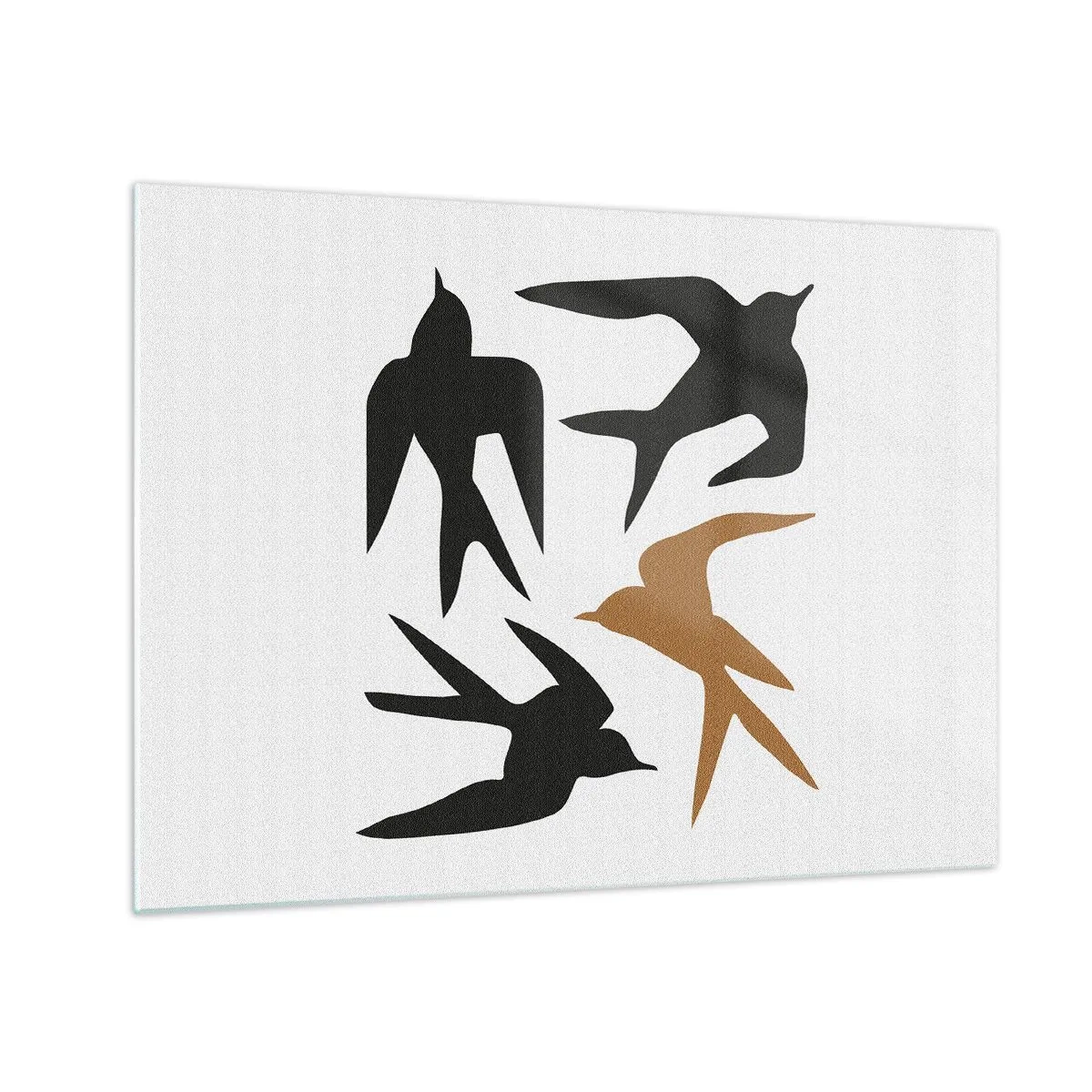 Schilderen op glas - Vier vliegende zwaluwen in minimalistische stijl - 70x50cm - Zwaluwen spel - Moderne wanddecoratie voor woonkamer en slaapkamer ARTTOR