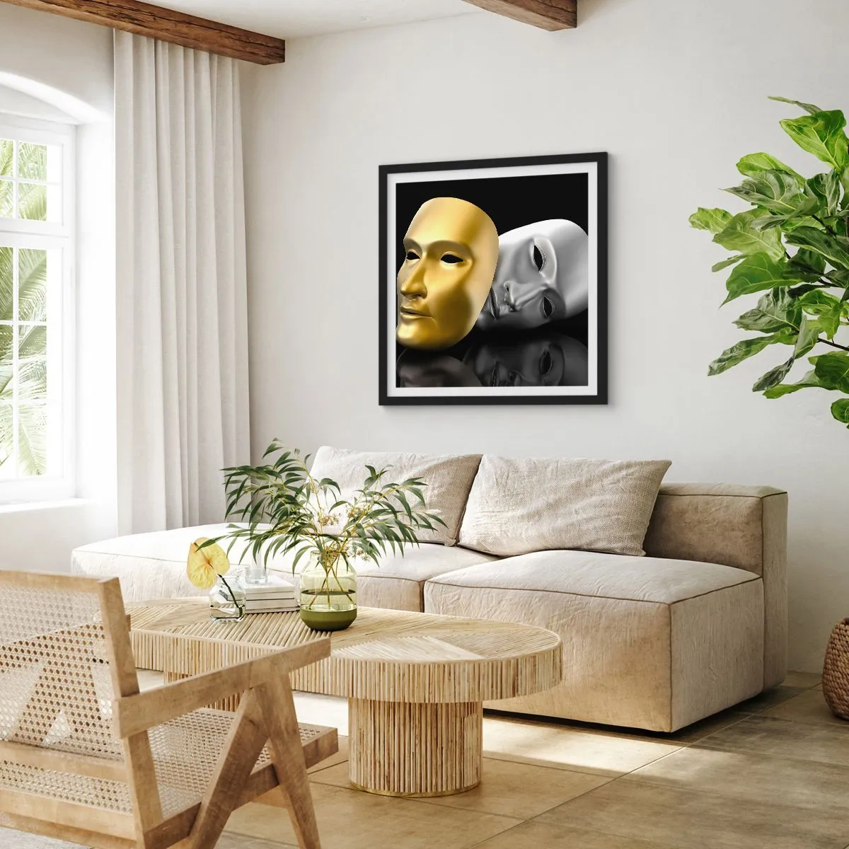 Poster in een zwarte lijst - Het leven is theater - 50x50 cm