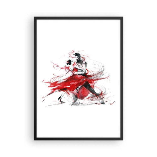 Poster in een zwarte lijst - Een tangodansend koppel met dynamische rode accenten - 50x70cm - Tango - het ritme van passie - Moderne wanddecoratie voor woonkamer en slaapkamer ARTTOR