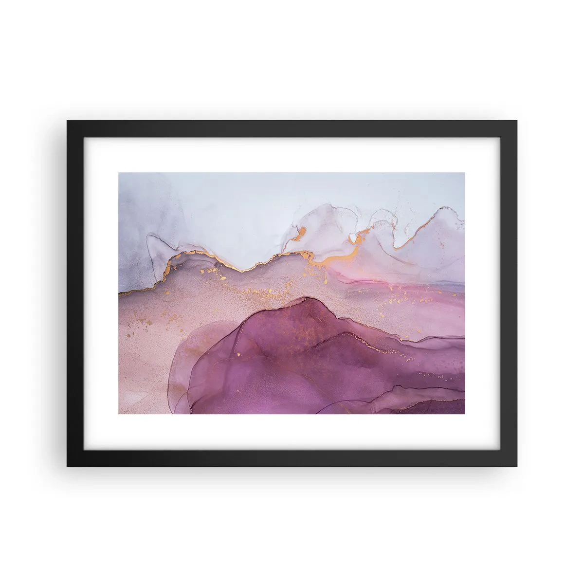 Poster in een zwarte lijst - Lila en paarse golven - 40x30 cm