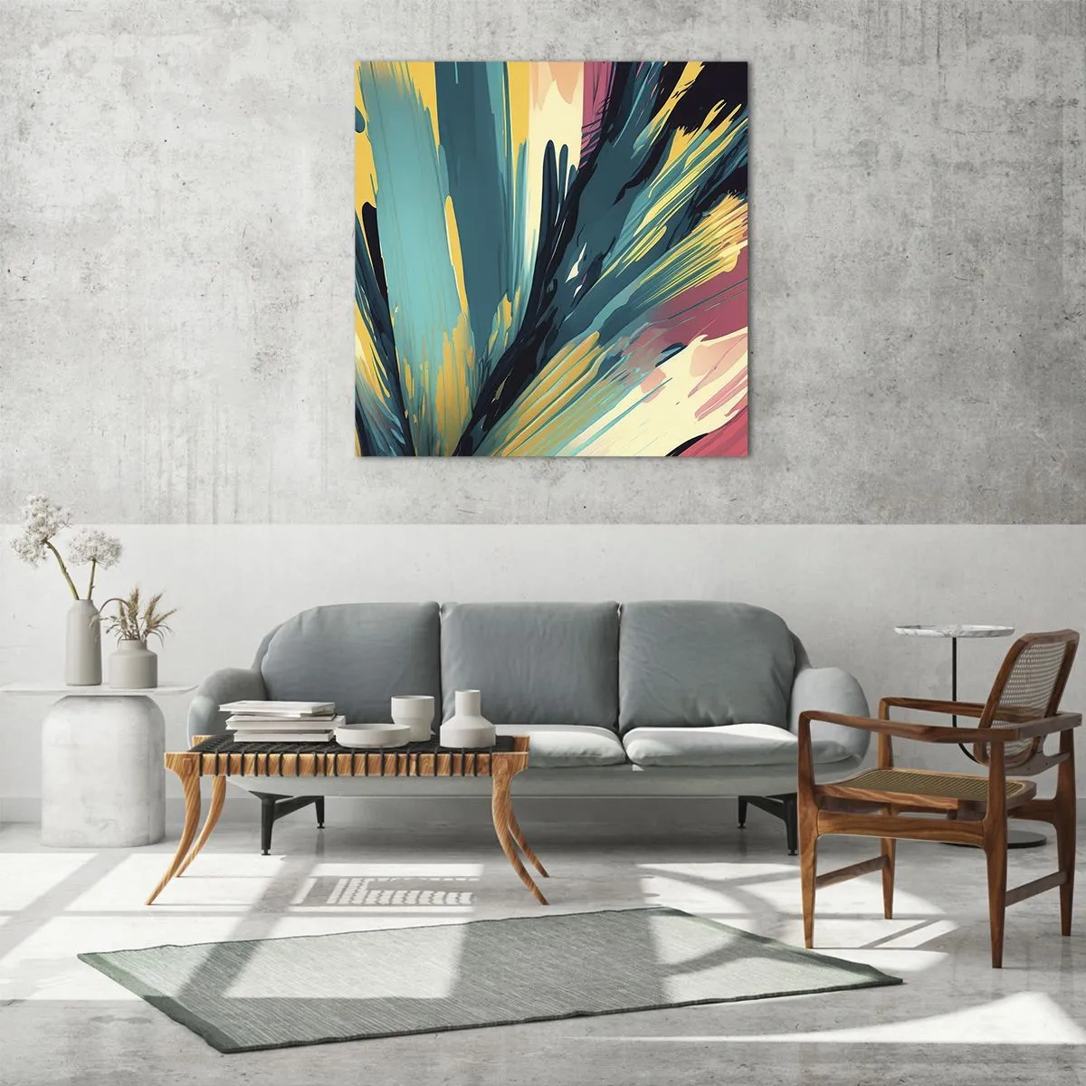 Schilderen op glas - Compositie – een explosie van vreugde - 70x70 cm