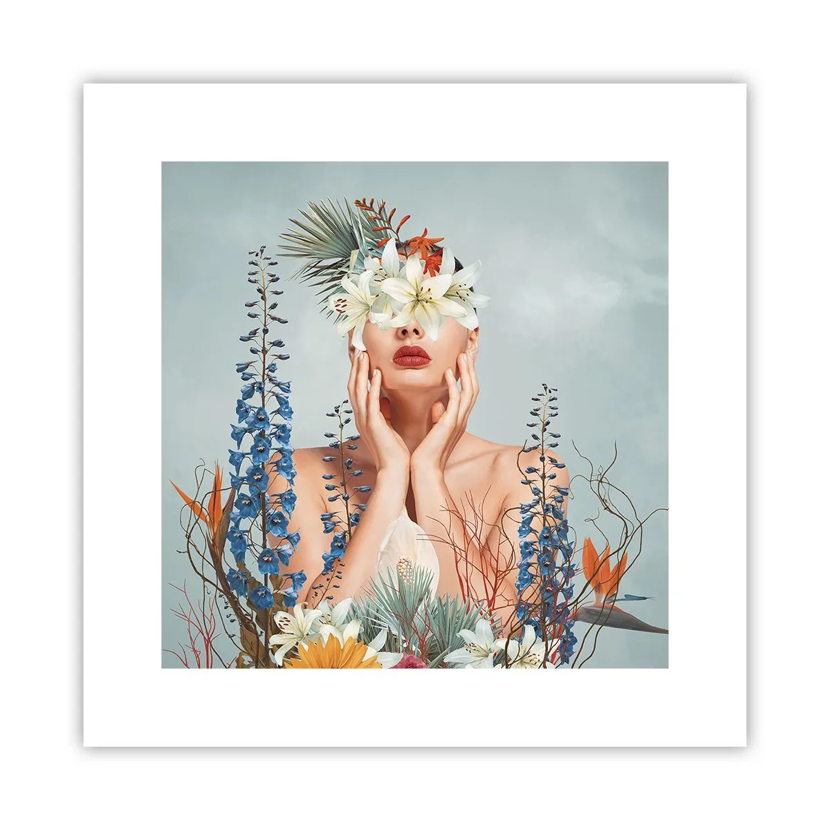 Poster - Vrouw - bloem - 30x30 cm