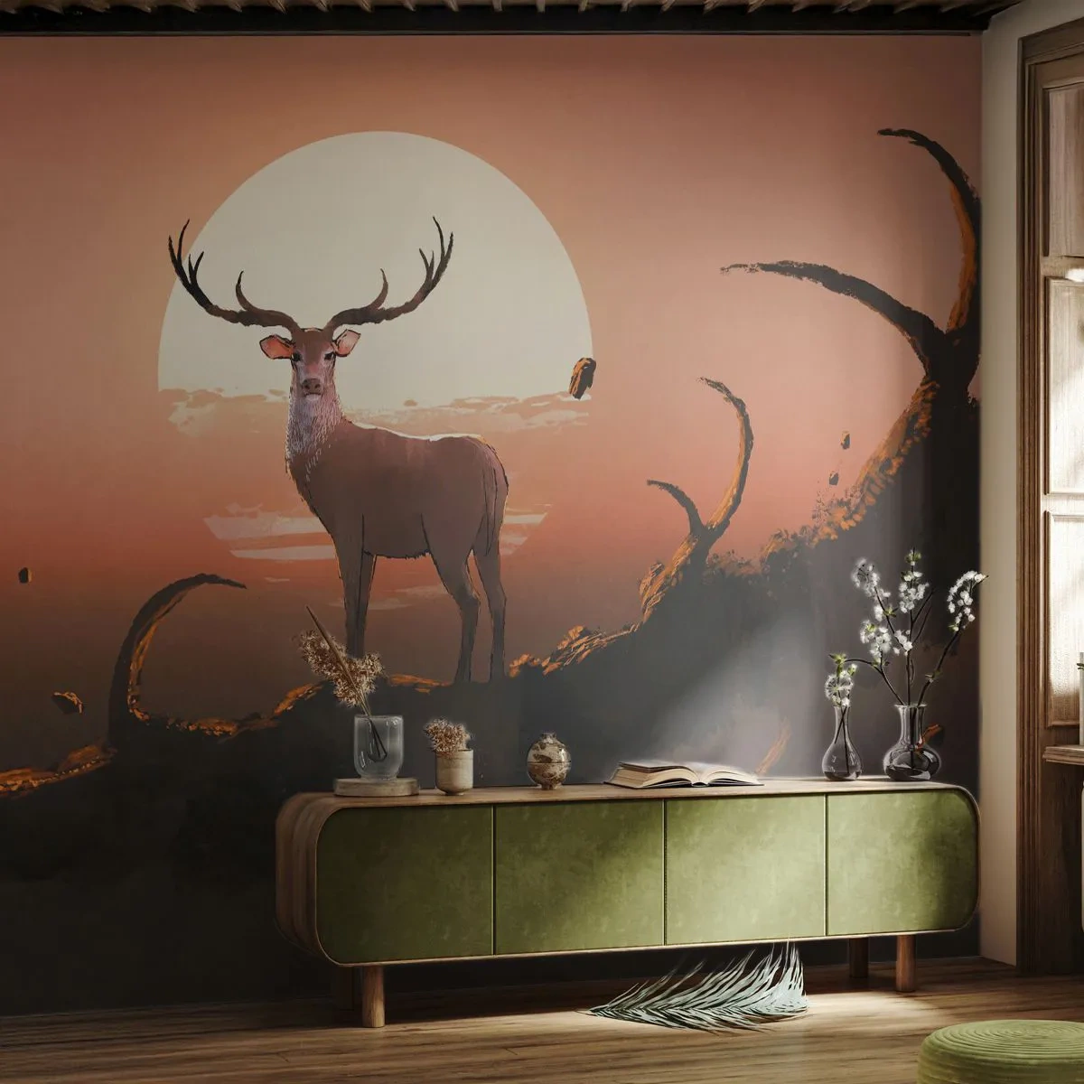 Fotobehang Standard Eco - Deze nacht is anders dan alle andere - Abstractie, Hert, Deel - 250x175 cm