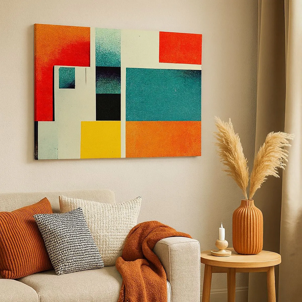 Schilderen op canvas - Geometrische abstractie met gekleurde rechthoeken en vierkanten - 70x50cm - Geometrische abstractie – goede energie - Moderne wanddecoratie voor woonkamer en slaapkamer ARTTOR