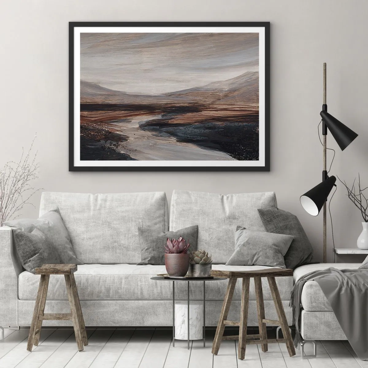 Poster in een zwarte lijst - Een rustige vallei - 70x50 cm