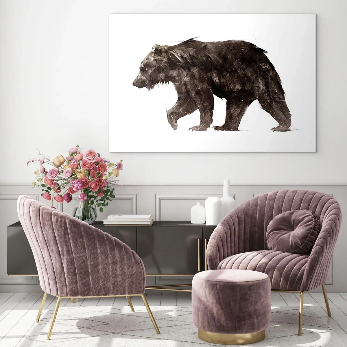 Schilderen op glas - Een artistieke weergave van een bruine beer in tinten bruin en zwart. - 70x50cm - Ik draag altijd echt bontjasje! - Moderne wanddecoratie voor woonkamer en slaapkamer ARTTOR