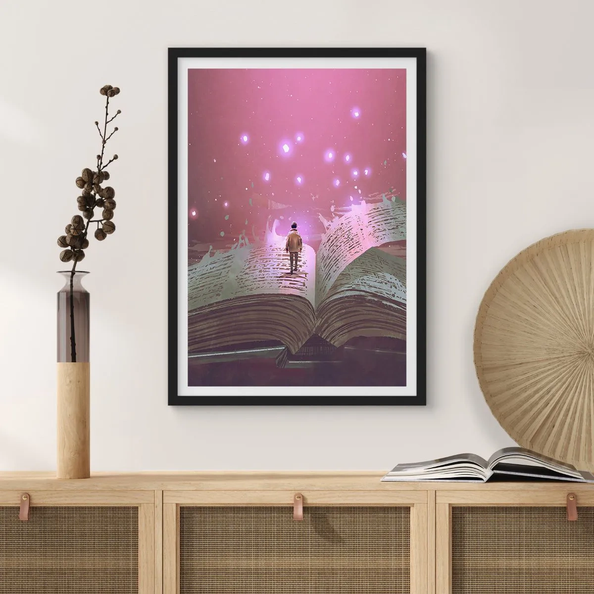 Poster in een zwarte lijst - Uitnodiging voor een andere wereld - lees! - 40x50 cm