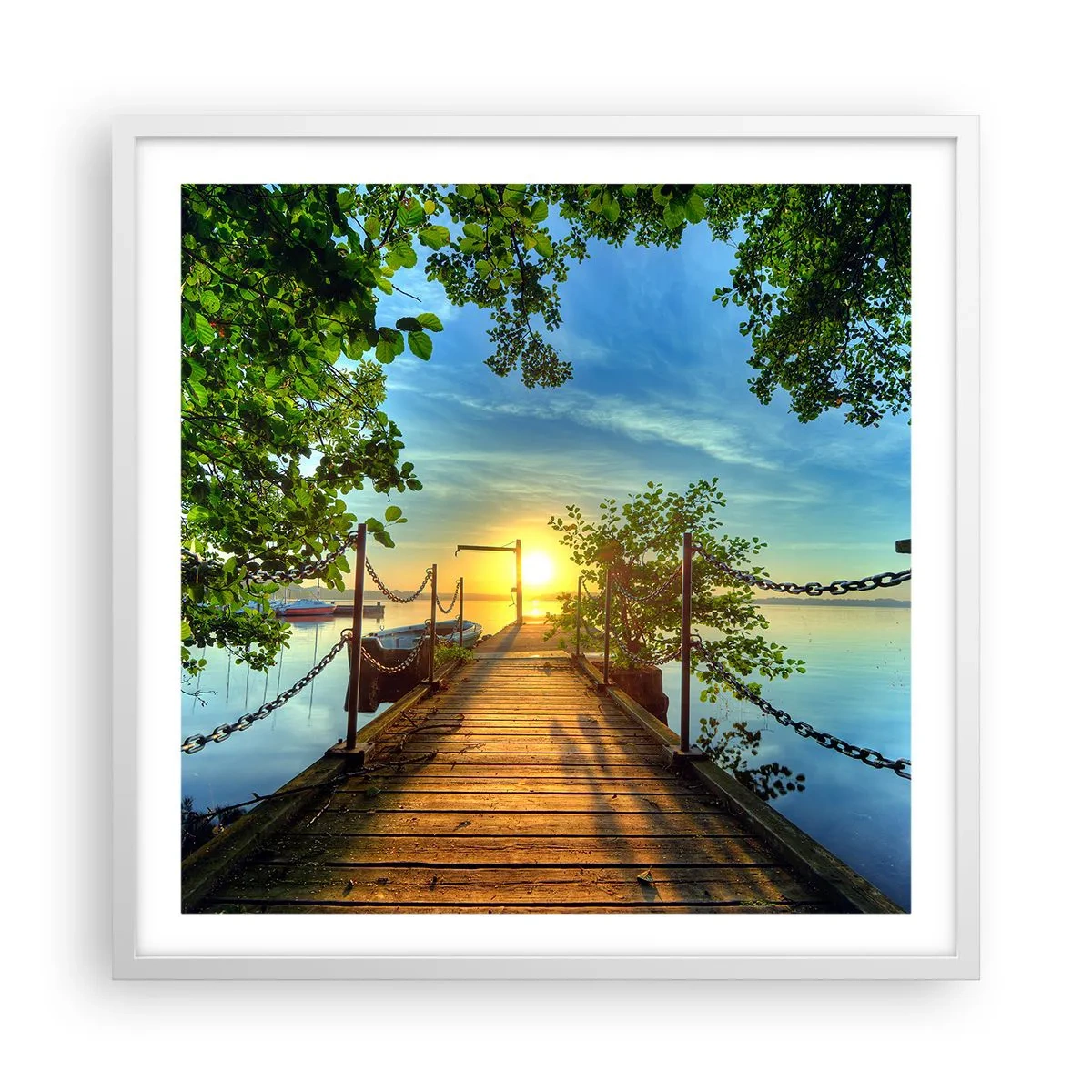 Poster in een witte lijst - Zonsondergang boven het water - 60x60 cm