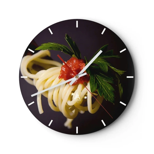 Wandklok - Klok - Spaghetti met tomatensaus en kruiden - 30x30cm - Een lekker hapje - Moderne wanddecoratie voor woonkamer, keuken en slaapkamer ARTTOR