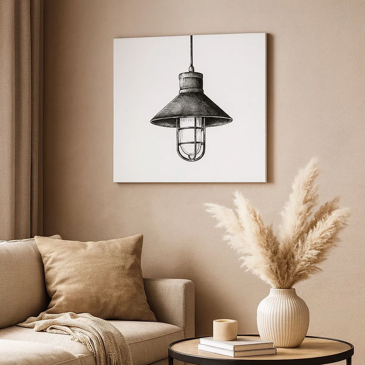 Schilderen op canvas - Tekening van een retro hanglamp op een witte achtergrond - 70x50cm - Zoals jaren geleden… - Moderne wanddecoratie voor woonkamer en slaapkamer ARTTOR