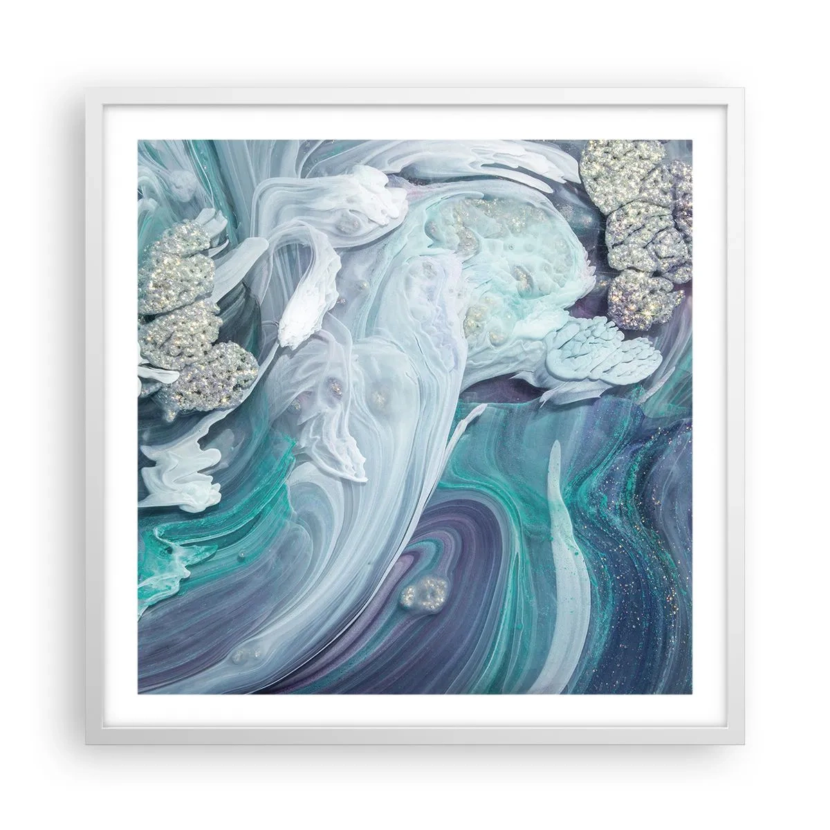 Poster in een witte lijst - Stromingen van hemelsblauw - 60x60 cm