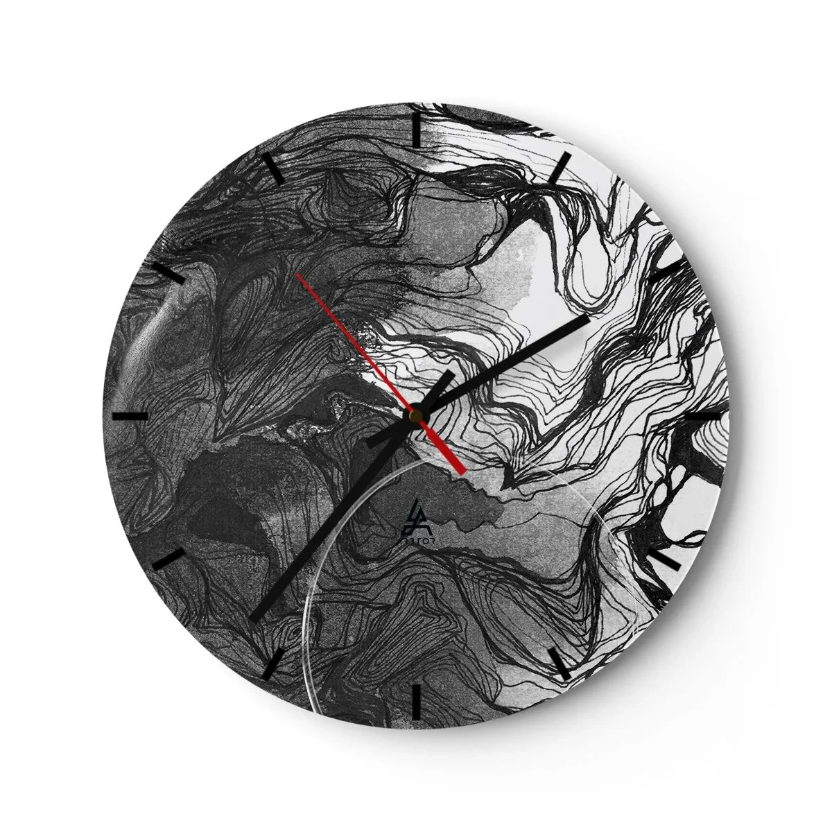 Wandklok - Klok - Zwart-wit abstractie met vloeiende lijnen en textuur - 30x30cm - Verstrikt in dromen - Moderne wanddecoratie voor woonkamer, keuken en slaapkamer ARTTOR