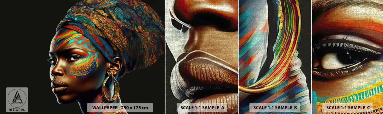 Fotobehang Monster Premium Canvas - Afrikaanse koningin - Tulband, Stammen, Afro-Amerikaans - 100x30 cm