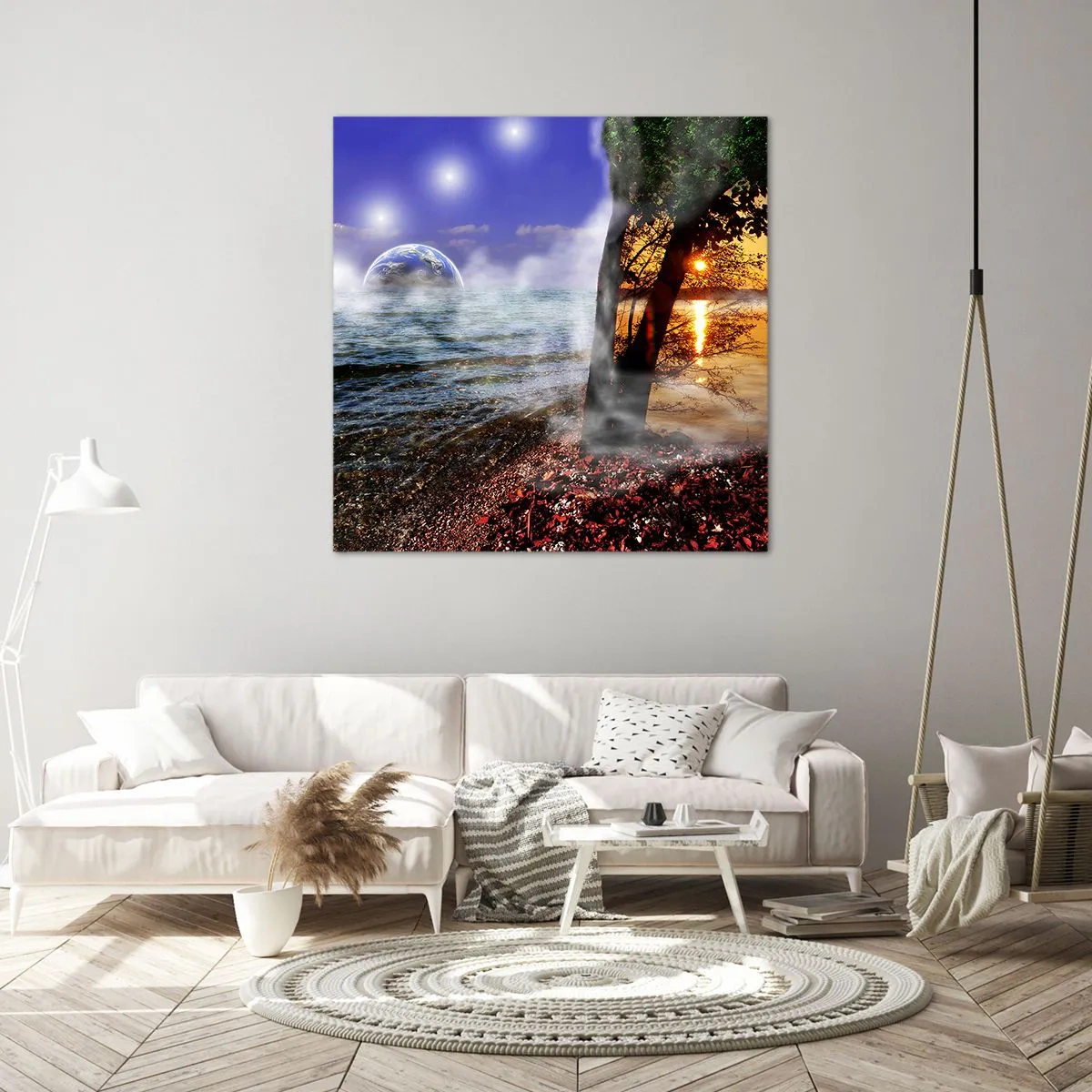 Schilderen op canvas - Surrealistisch landschap - eenheid van de natuur - 70x70 cm