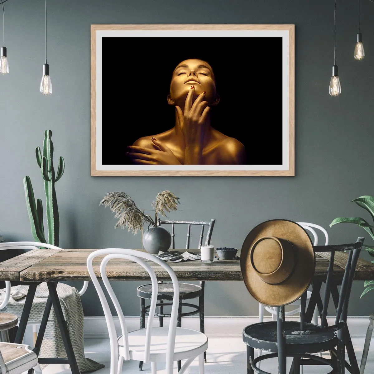 Een poster in een licht eiken lijst - Als gouden zijde - 50x40 cm