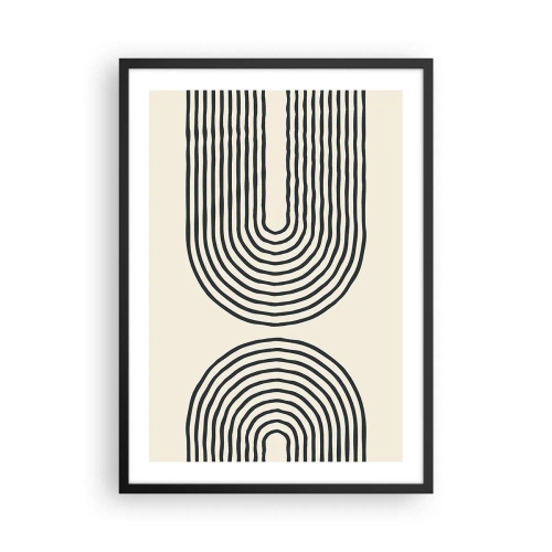 Poster in een zwarte lijst - Een abstract patroon met lijnen die symmetrische bogen vormen in een minimalistische stijl. - 50x70cm - In een ogenblik ... - Moderne wanddecoratie voor woonkamer en slaapkamer ARTTOR