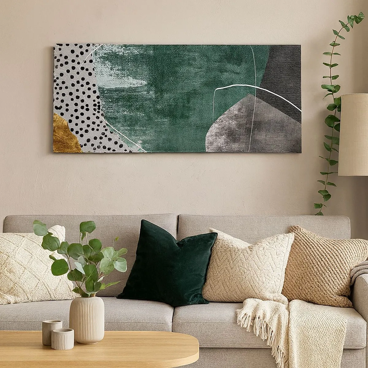 Schilderen op canvas - Kleurrijke abstractie met bladgoud - 100x40 cm