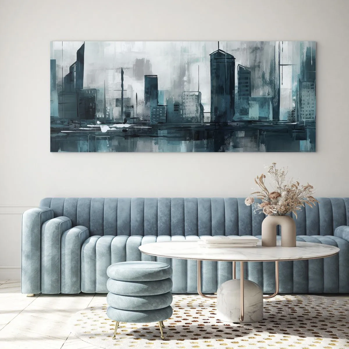 Schilderen op glas - Een stad in de kleur van regen - 160x50 cm