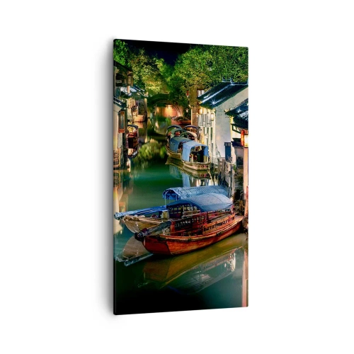 Schilderen op canvas - Een avond op een Chinese straat - 55x100 cm