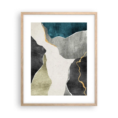 Een poster in een licht eiken lijst - Mozaïekcompositie met gouddraad - 40x50 cm