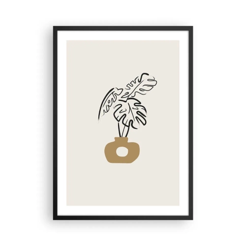 Poster in een zwarte lijst - Een minimalistische tekening van een monstera in een vaas - 50x70cm - Monstera – huisdecoratie - Moderne wanddecoratie voor woonkamer en slaapkamer ARTTOR