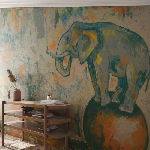 Fotobehang Standard Eco - Lang leve het circus! - Abstractie, Olifant, Circus - 200x140 cm